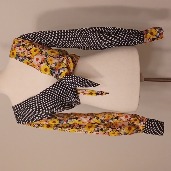 NWT For Love & Lemons Anya crop top front tie long sleeve floral XS - Picture 13 of 16